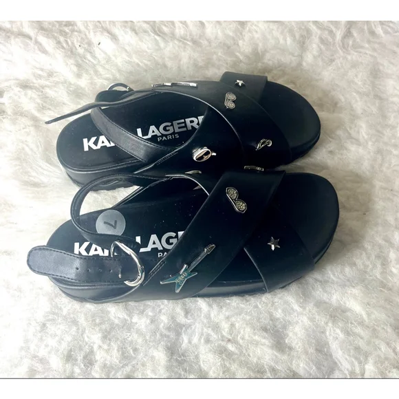 Karl Lagerfeld Paris Tilda Criss Cross Black Platform Sandals Women Size 7 - Picture 5 of 9